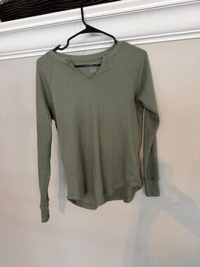 American Eagle Waffle Knit Long Sleeve Top - Olive Green